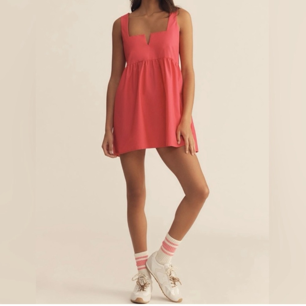 🟠NWT DAILY PRACTICE by ANTHROPOLOGIE Sleeveless Split-Neck Mini Dress in Fuchsia